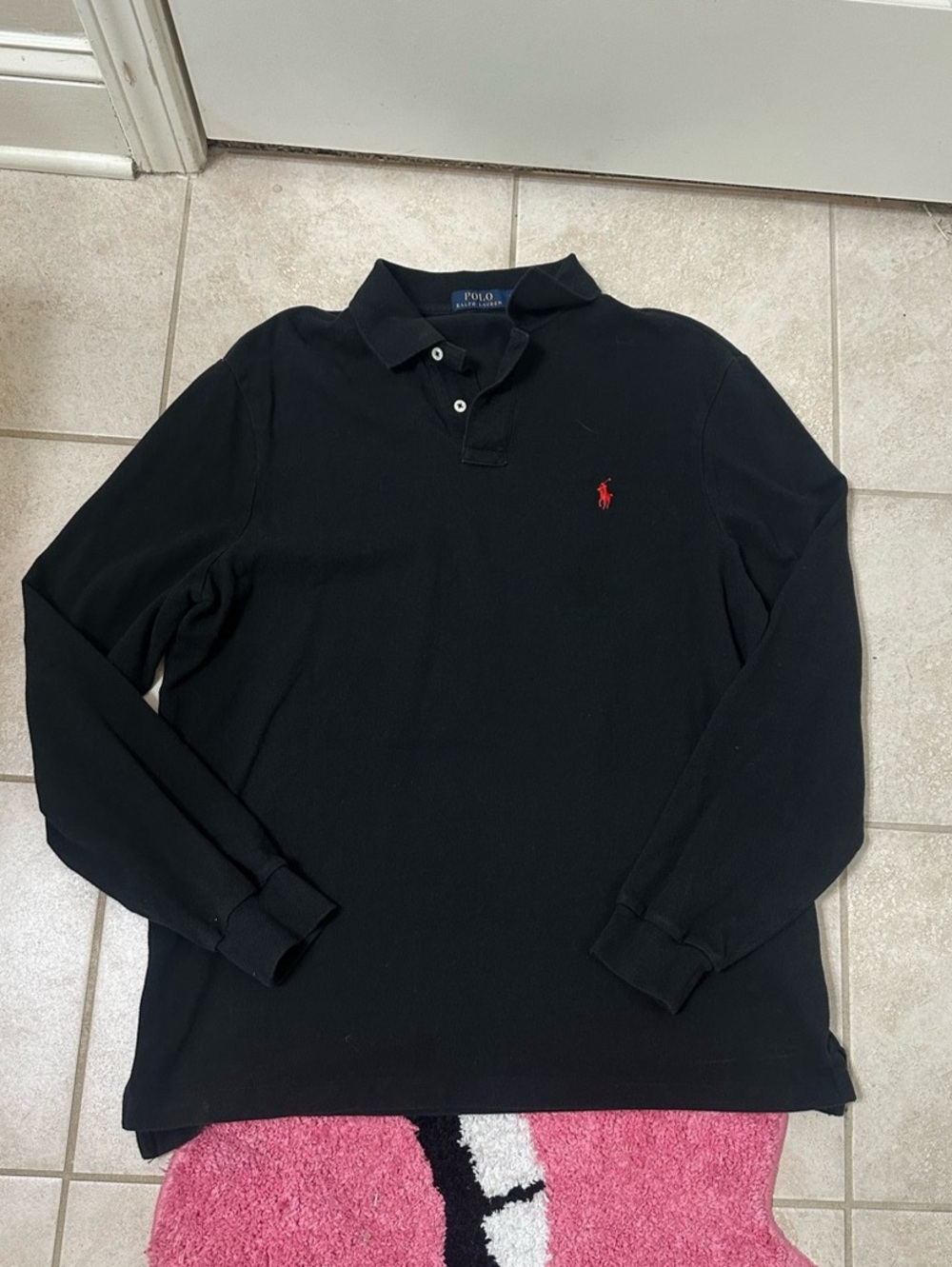 Polo Ralph Lauren Long Sleeve Cotton Mesh Polo Shirt Black